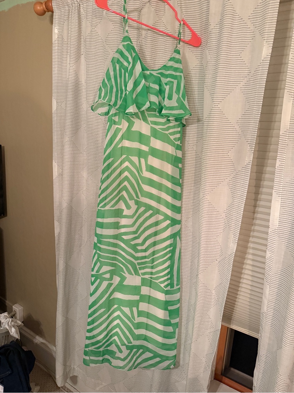 NewNew Green & White Striped Geometric Ruffle Maxi Dress